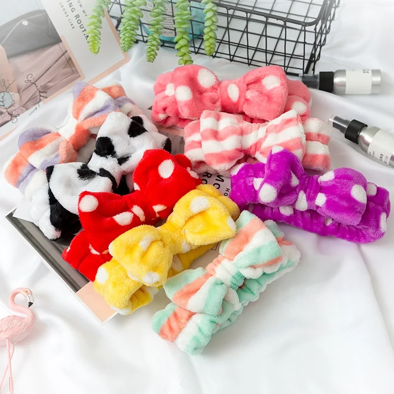 
Spa Headband Women Fleece Hair Lace Large Bow Face Wash Headband Makeup Hair Band 