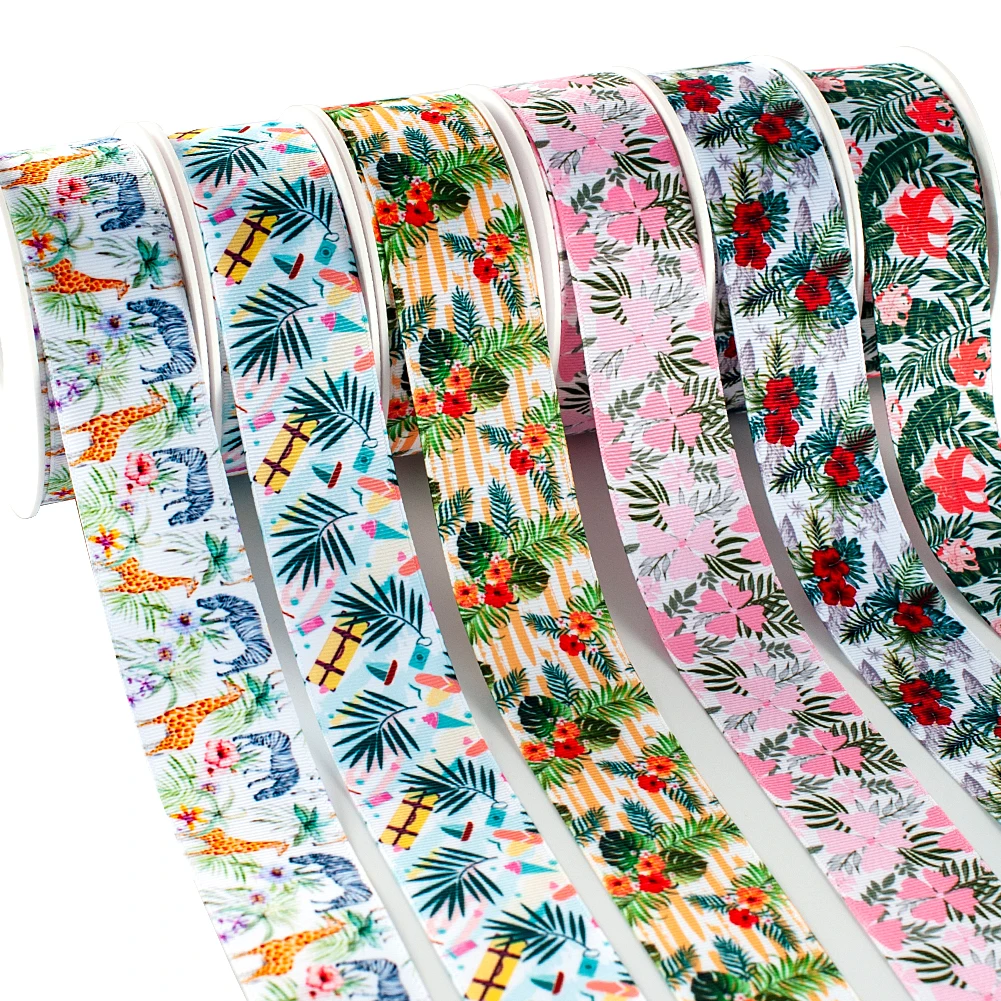 

1 roll 50 yards Flower summer Pattern Printed Cotton Wired ribbon wired Fabric with 50 pcs planar resins, Customized