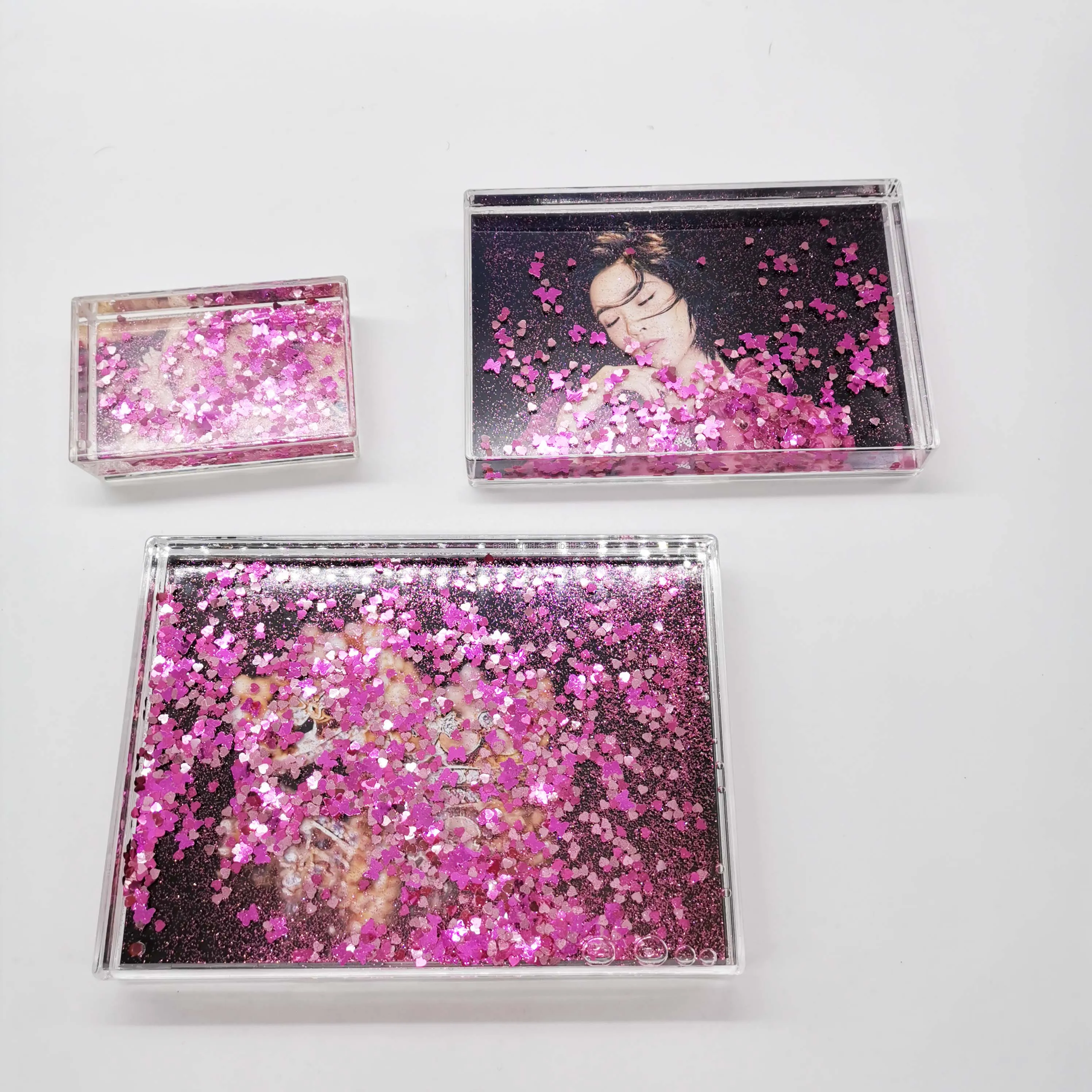 

Customized rectangular acrylic photo frame liquid flash powder frame, Clear acrylic, colorful glitters