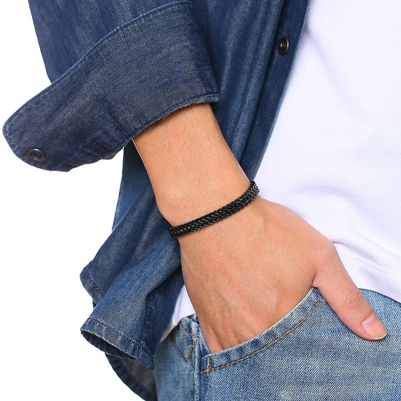 

Dropship Vintage Oxidized Cool Double Curb Chain Bracelets for Men Stainless Steel Punk Antique Cubic Foxtail Chain Wristband