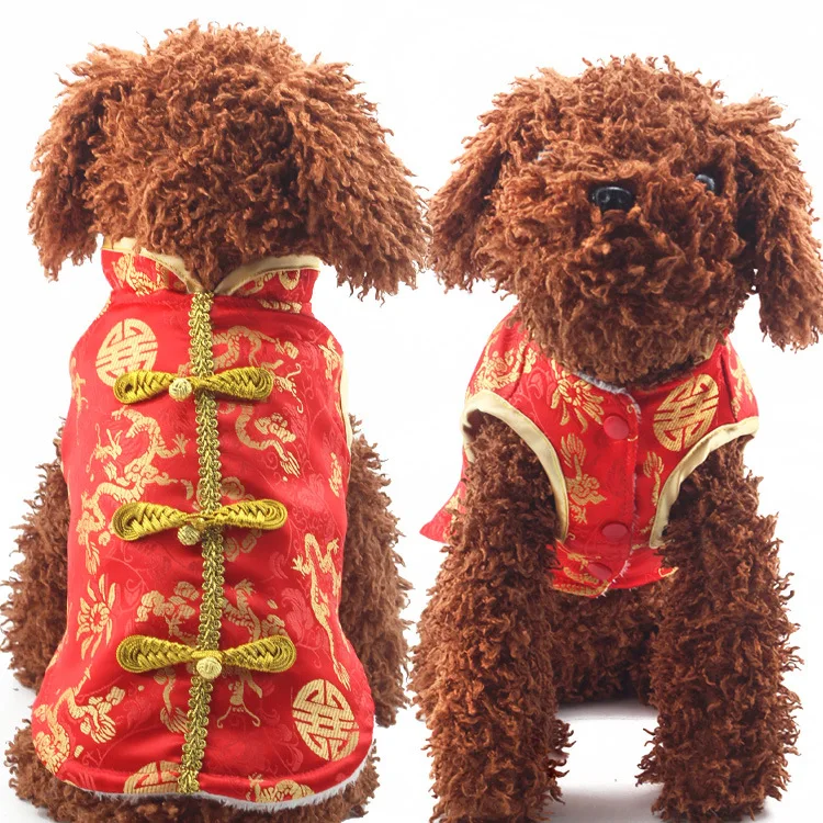 

2021 New high-quality pet clothes new year Rich Tang costume Chinese style dog cotton clothes wholesale Soft warm winter clothes
