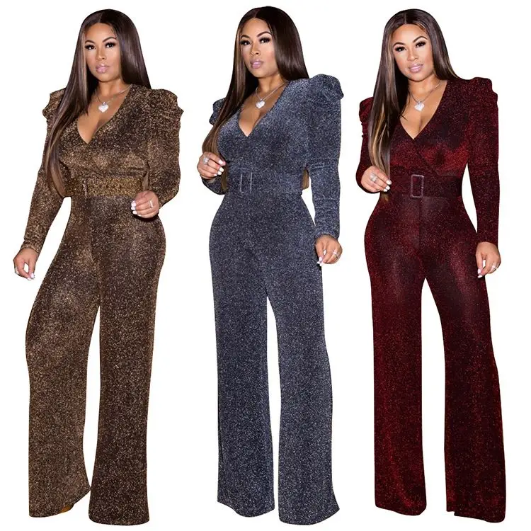 

OEM Reflective Sequin Wide Leg Fall Winter Casual Womens Rompers Jumpsuits, As shown