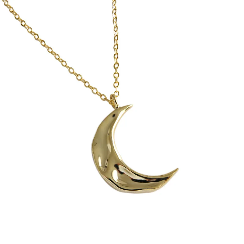 

Unique 925 Sterling silver Irregular concave convex surface moon pendant woman necklace