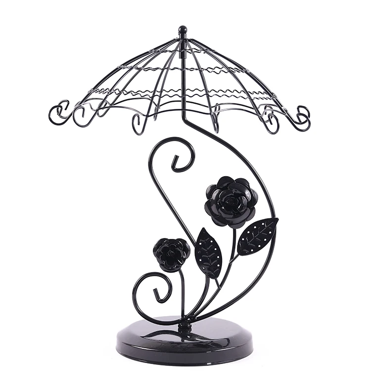 

Jewelry Display Cabinet Metal Rose Umbrella Necklace Rack Luxury Jewelry Display Stand, Black, white, brass