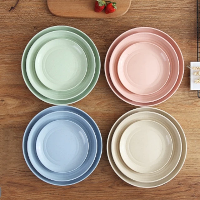

Low MOQ Eco Green Material Wheat Straw Plate Dish Dinnerware Natural Plant Biodegrade Tablewares For Home Use, Customized