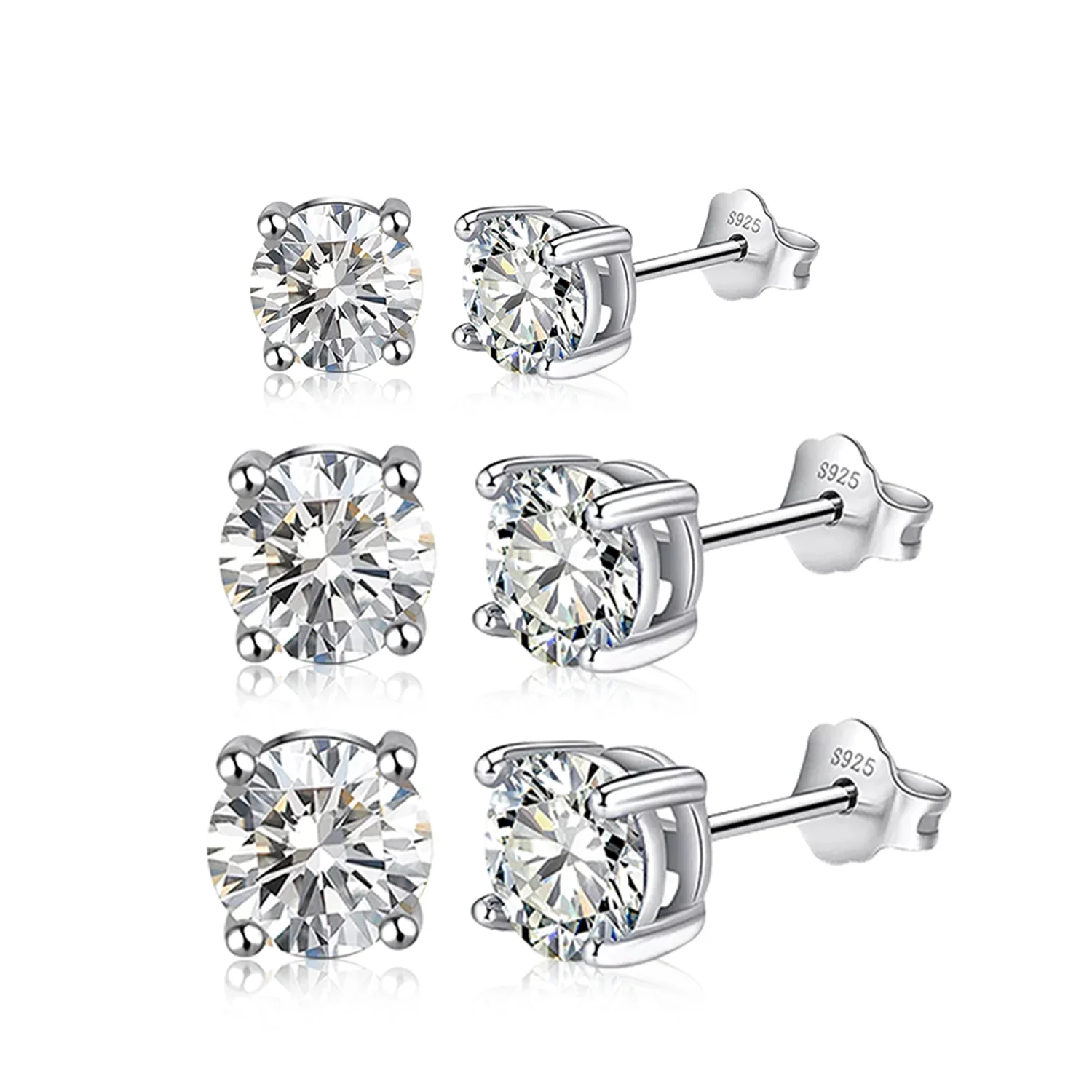 Wholesale Silver Jewelry 5mm 6.5mm Synthetic Moissanite Stone S925 Silver Earrings with Good Price