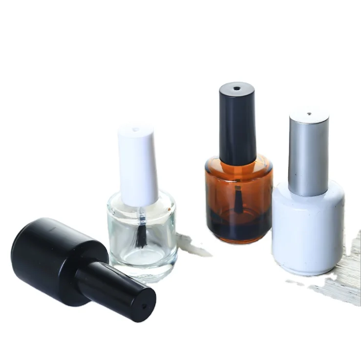 

5ml 7ml 10ml 15ml Cylindrical empty Glass nail polish bottle with printing with bush matte black amber color