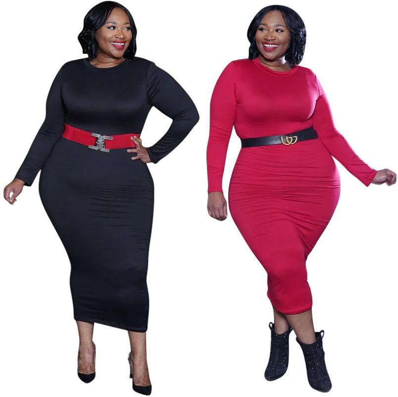 

2021 Wholesale Net Color Tight Fit Buttock Sexy Autumn And Winter Long Large Women Dress, As picture