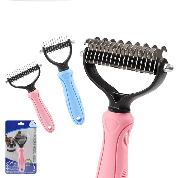 

Amazon Best Seller Hair Removal Deshedding Dematting Pet Dog Comb, Pink/blue