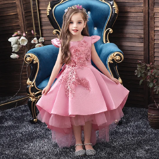 Children's tailed birthday dress for girls mesh embroidery top grade exquisite girl's Princess 10-year-old dress