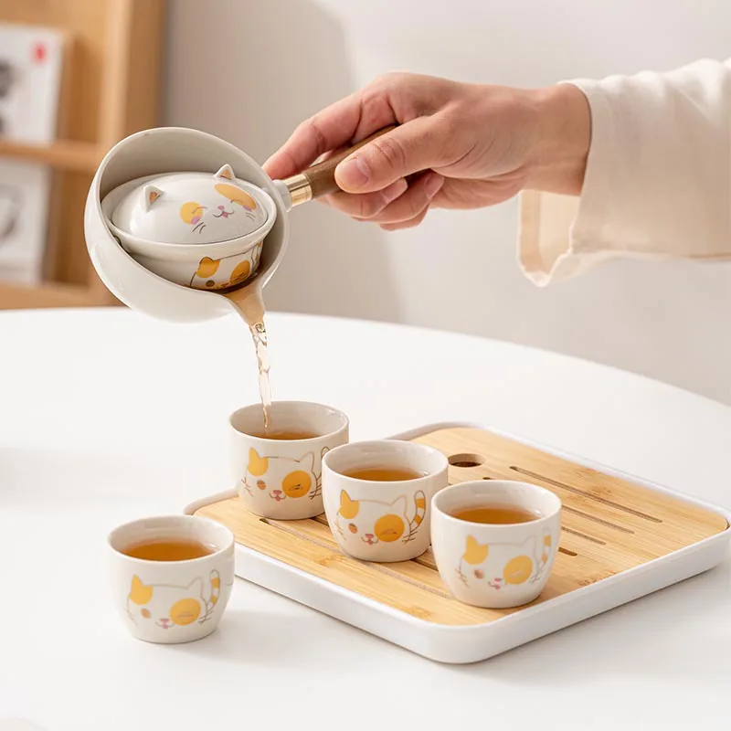 

360-degree rotating semi-automatic Portable kung fu tea set all in One Gift Bag Outdoor Travel Ceramic Tea set Porcelain Teapot