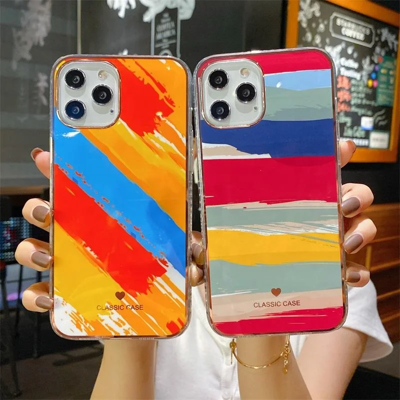 

Luxury Rainbow Phone Case For iPhone 12 Mini 11 Pro Max XR XS Max 8 7 Plus X SE2020 Soft Electroplating IMD Phone Back Cover, Multi-color, can be customized