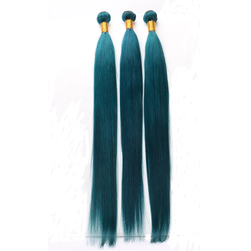 

Top Quality Machine Double Weft Raw Brazilian Virgin Human Hair Extensions Dark Green Silky Straight 3/4 Bundles