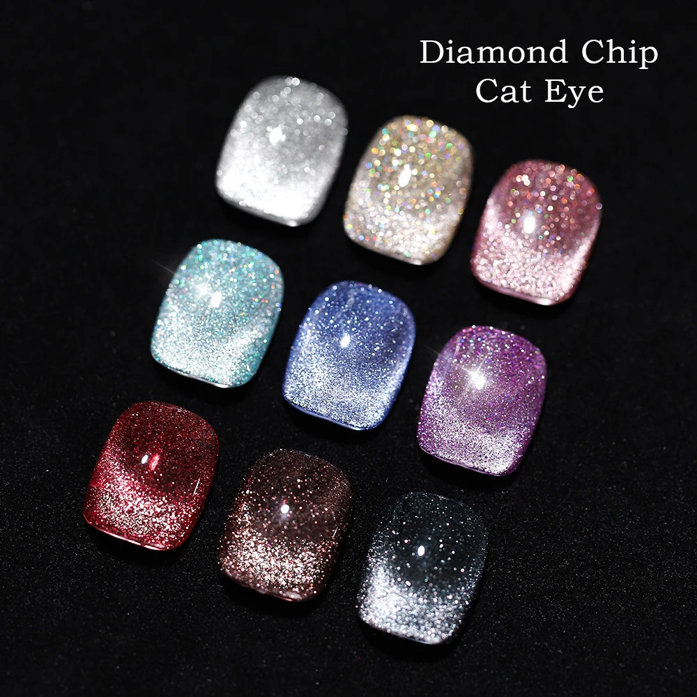 

New Product Private label gel nail polish Super Sparkle Diamond Chips Cat Eye uv gel nail Soak off Nail Salon Products