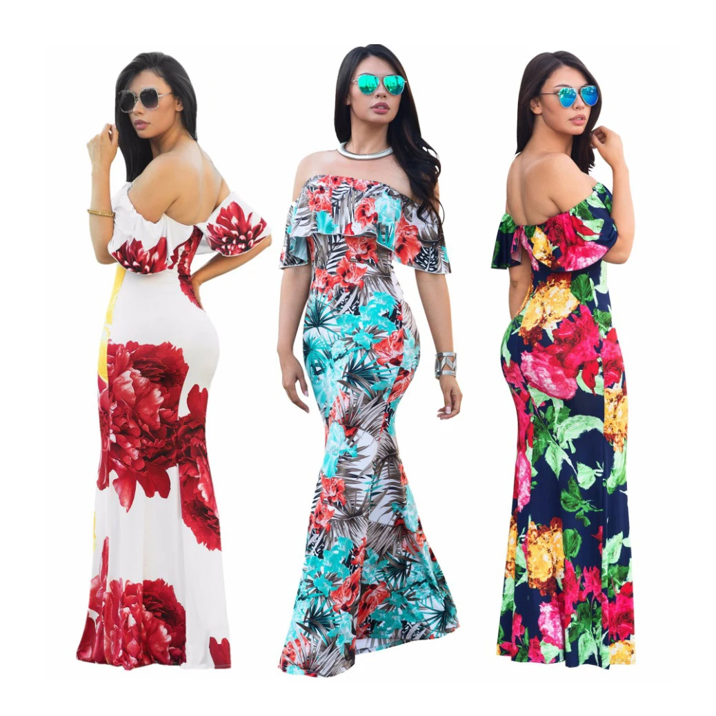 

wholesale off shoulder beach bohemian sexy summer ladies floral dress summer