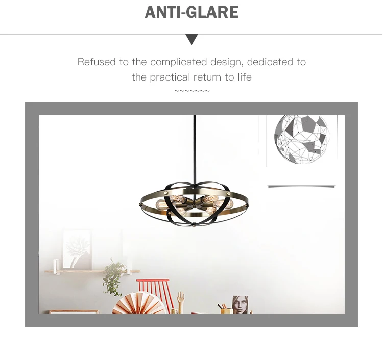Post modern designer home hanging 3 head black antique brass color iron led pendant light