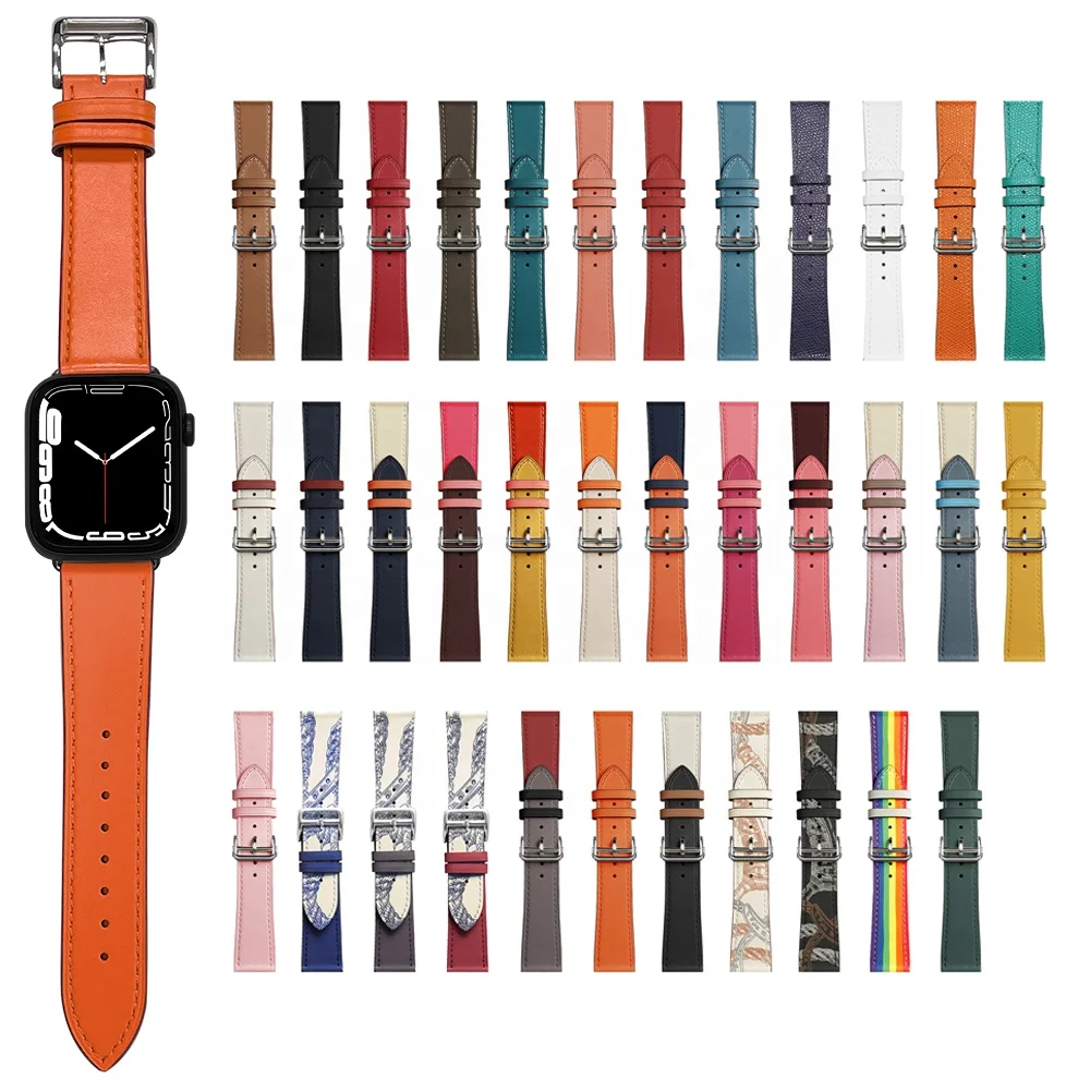 

Luxury smart single loop watch band 41mm 45mm sport genuine leather straps for apple watch series 7 wrist band, Multi colors