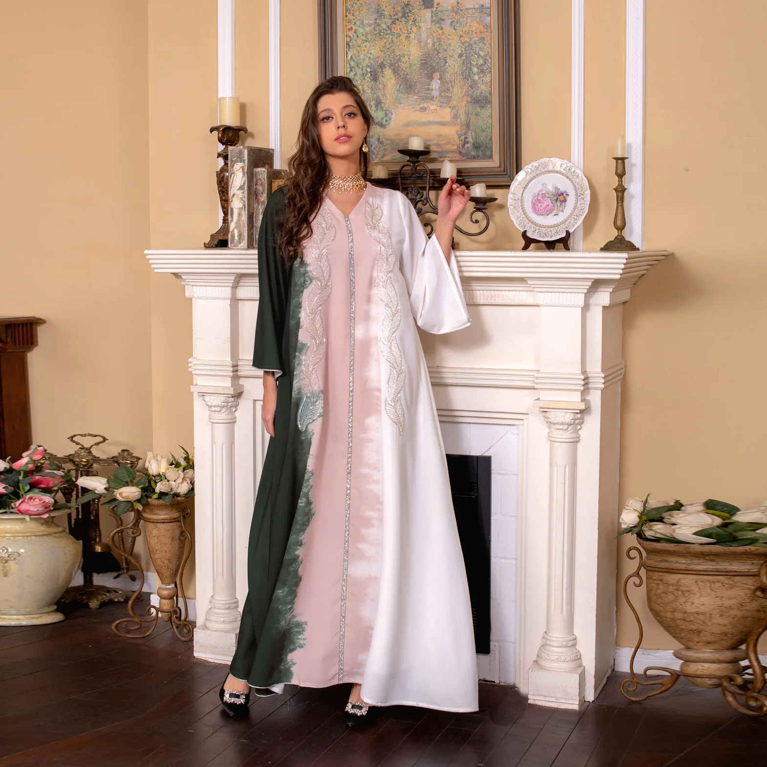 

Luxury Ramadan Muslim Kaftan Abaya Dress AB344 Women Dubai jalabiya Elegant Gowns African Maxi Dress Plus Size Boubou Robe Djel