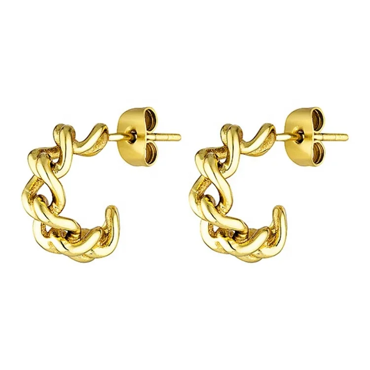 

Trendy Stainless Steel Women 18K Gold Hoops Newly Design Hypoallergenic Link Chain Hoop Earrings, Gold, rose gold, steel, black etc.