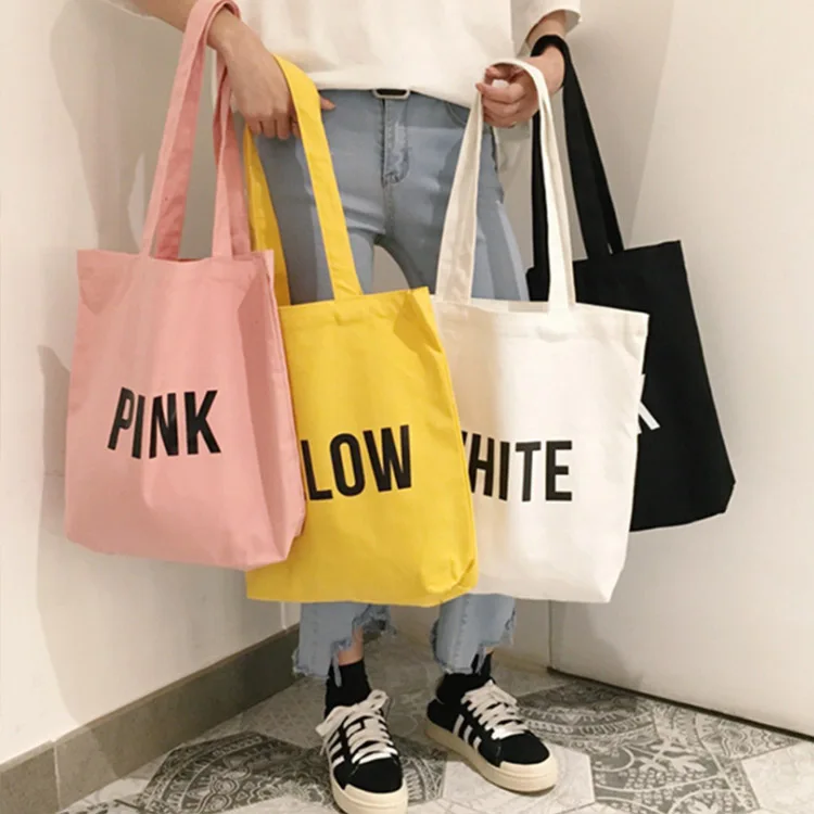 

Wholesale Custom Printed Eco Friendly Recycle Plain Organic Eco Canvas Reusable Women Tote Cotton Bag, White, black and blue