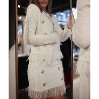 

Nanchang Xihui Woman Hot Style Fringed Wool Tweed Jacket With Whisker Edge Woman Ladies White Suit Clothes