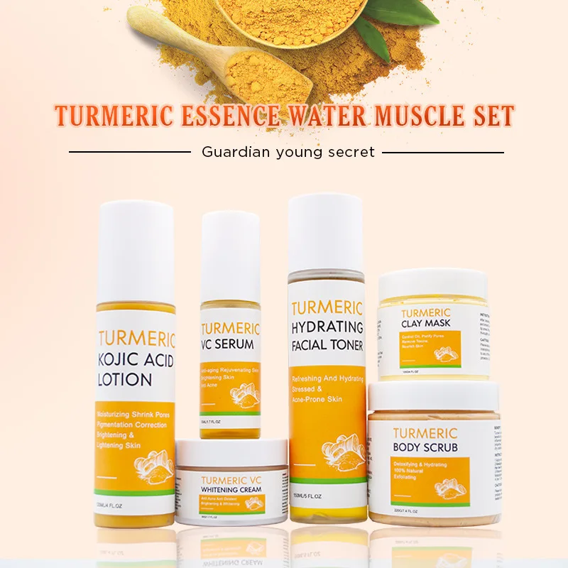 

Private Label Wholesale Turmeric Bleaching Set Moisturizing Acne Aid Kojic Acid Anti Aging Cream Turmeric Skin Care Set