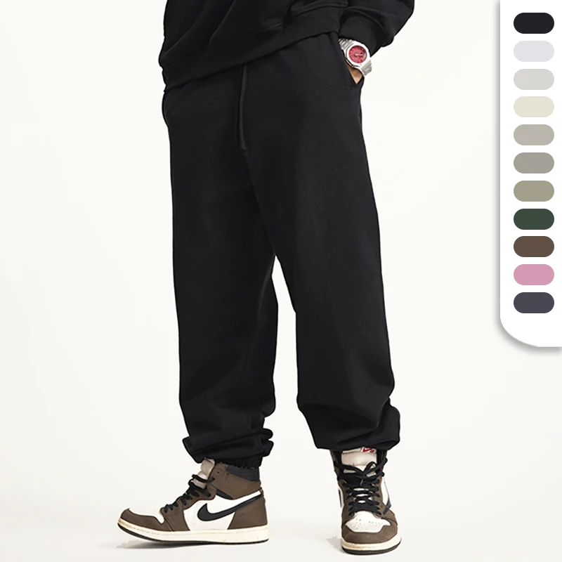440GSM French Terry Cotton Sweatpants Custom Logo Elastic Waist and Bottom Plain Sports Pants Men Baggy Sweats Joggers Pants