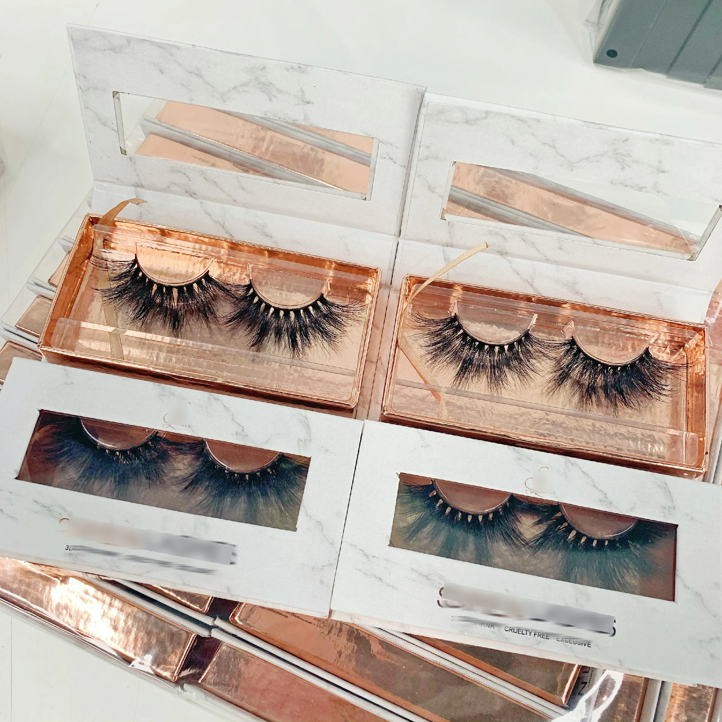 

2021 mink 3d lashes customized packaging luxury gold and white marble lash box rose gold lash boxes, Natural black