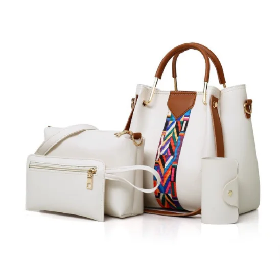

4PCS Set Purses and Handbags PU Leather Striped Shoulder Bags for Women Fashion Shoulder Bag Set, 7 colors