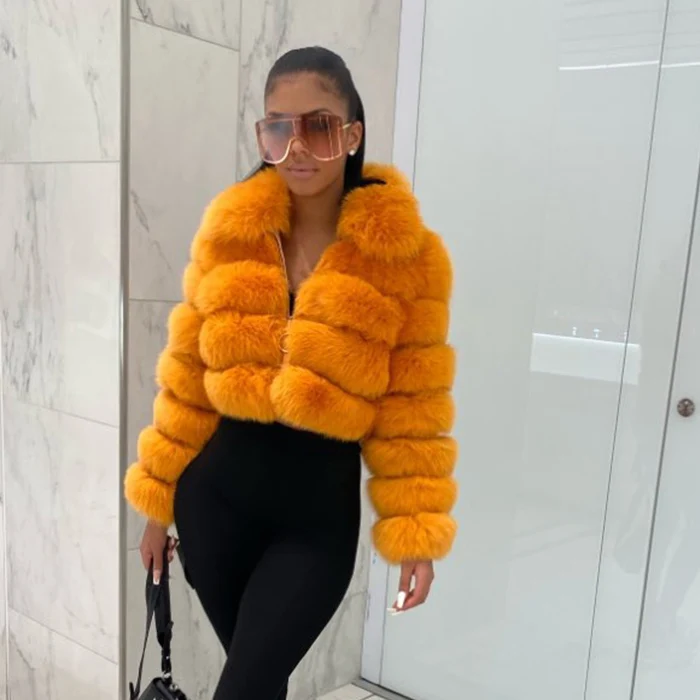 

New Design Winter Thick Warm Fur Jacket Cropped Real Fox Fur Coat for Women, Customized color