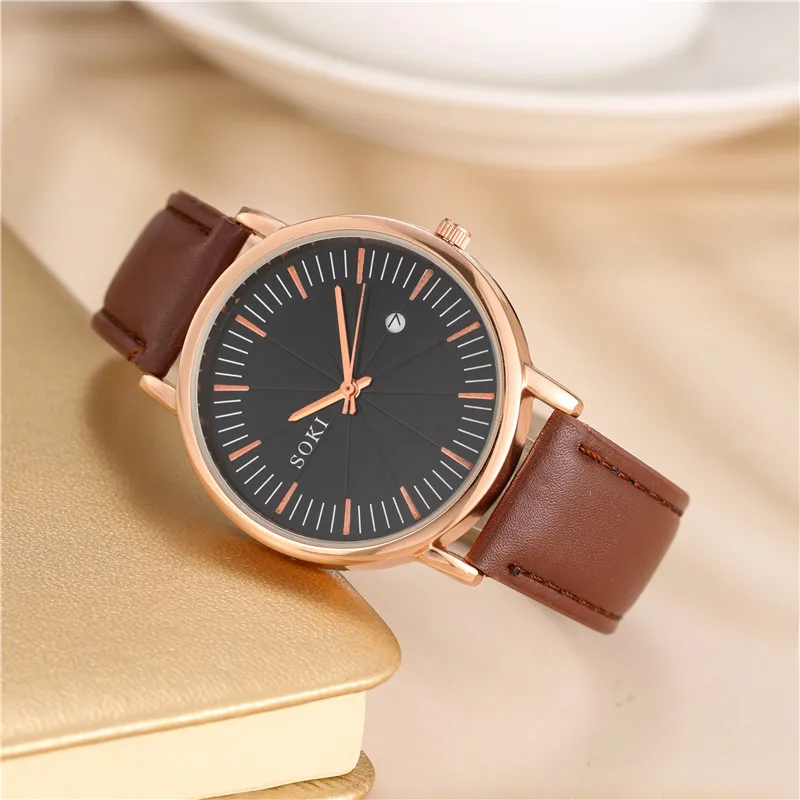 

Business Men's Watch Fashion Calendar Quartz Pointer Clock Leisure Sports Leather Watch Gift Watch for mens, Picture shows