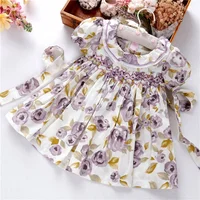 

newborn baby dress smocked clothing little girl dresses floral puff sleeve handmade summer white wholesale cotton