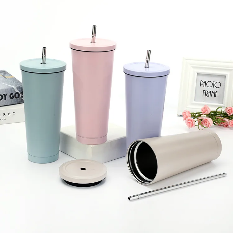 

Solid Color Large Capacity Car Cup Stainless Steel Straw Cup Vacuum Tumbler Water Tea Cup Coffee Mug, Black,blue,grey,purple,green,pink,silver
