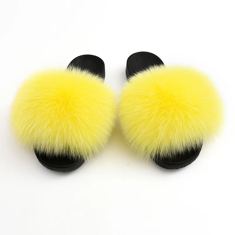 

High-end hot sale fox fur slides customized Fluffy fur slippers sandals, Customized color
