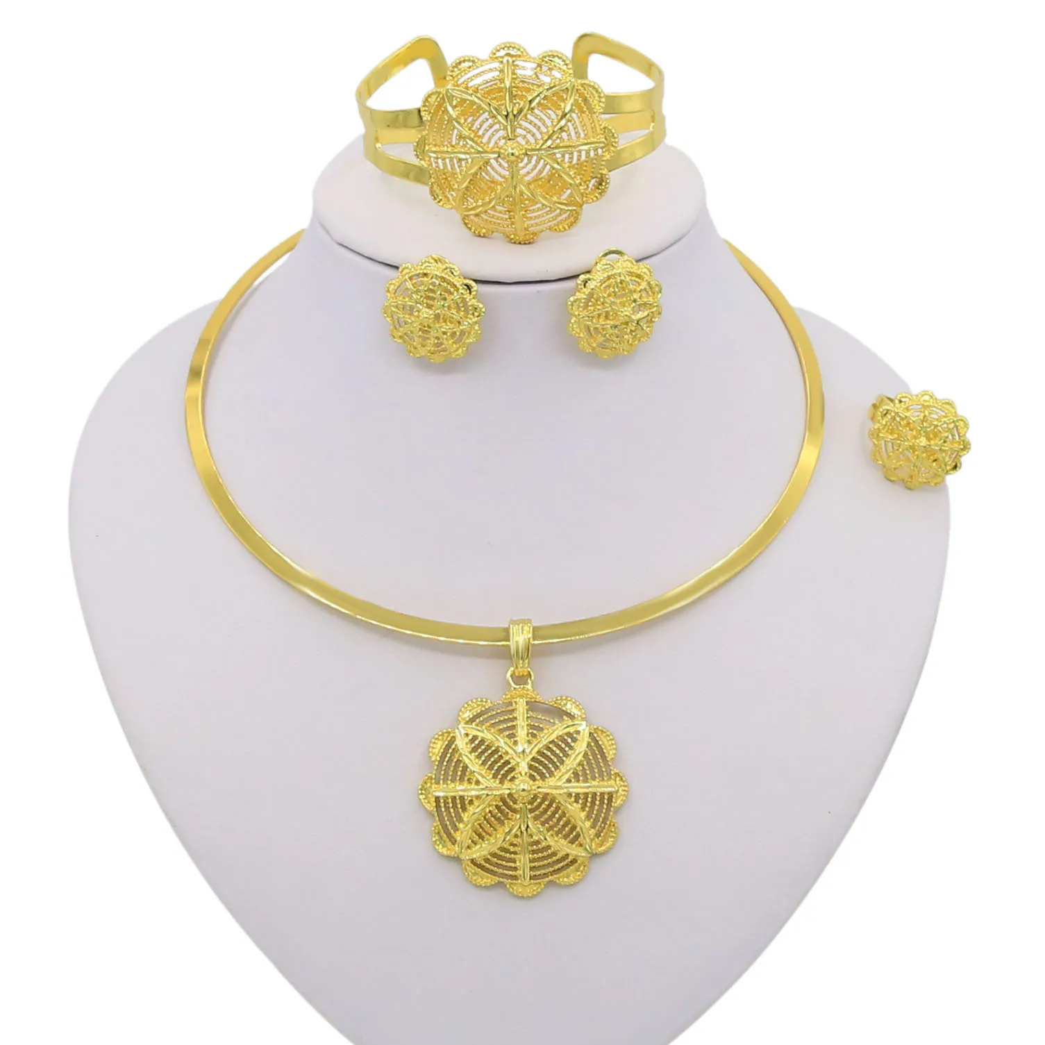 

Hip hop Dubai gold plating 24k wedding jewelry sets earrings xoxo necklace bracelets set for women gifts