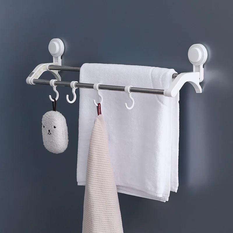

Punch-free Stainless Steel Strong Suction Cup Double-bar Towel Rack Bathroom Toilet Nail-free Plastic Towel Rack Wholesale