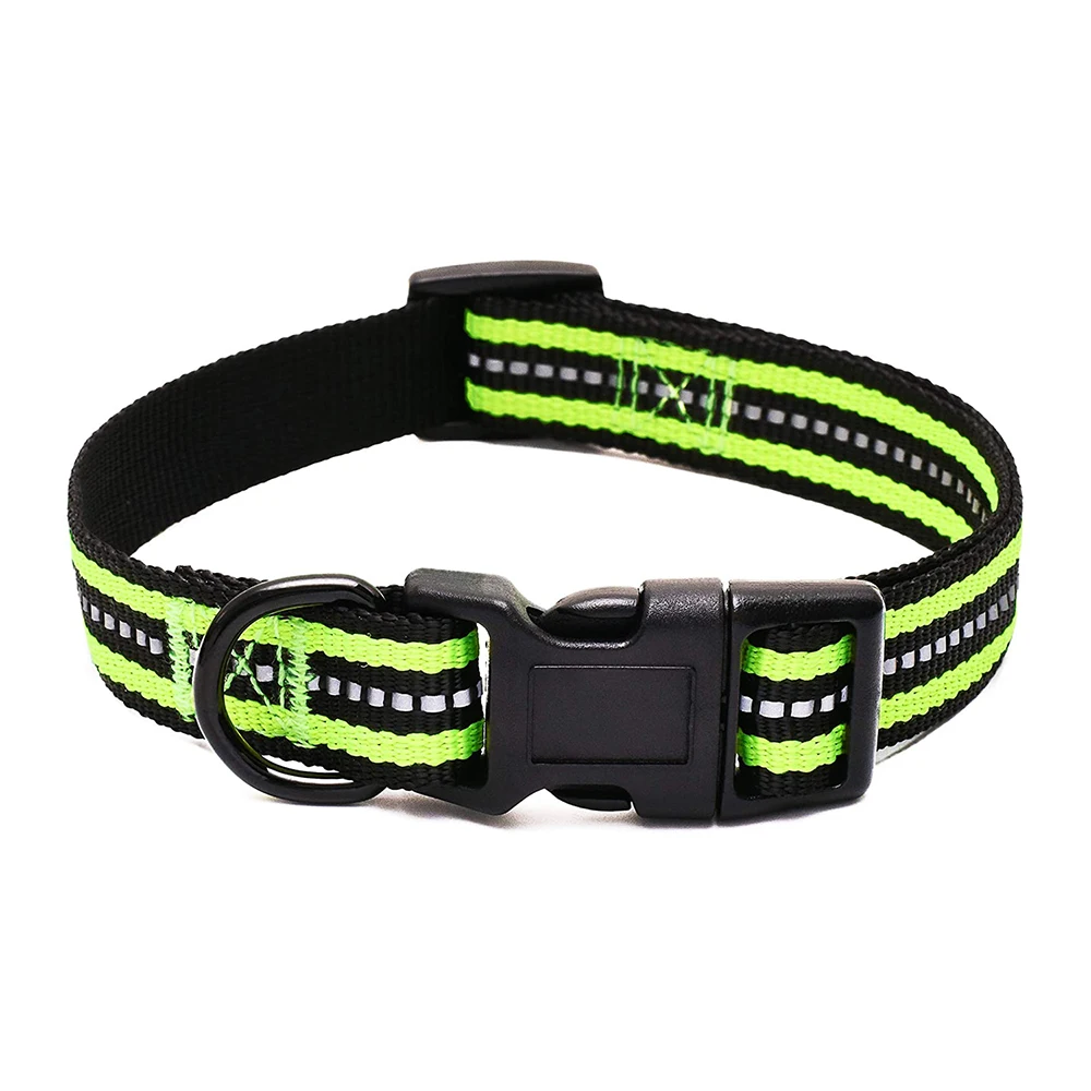 

Professional Stock New Adjustable Webbing Ribbon Small Big Large Colorful Nylon Pet Green Night Nightwear Reflective Dog Collar, Customized color