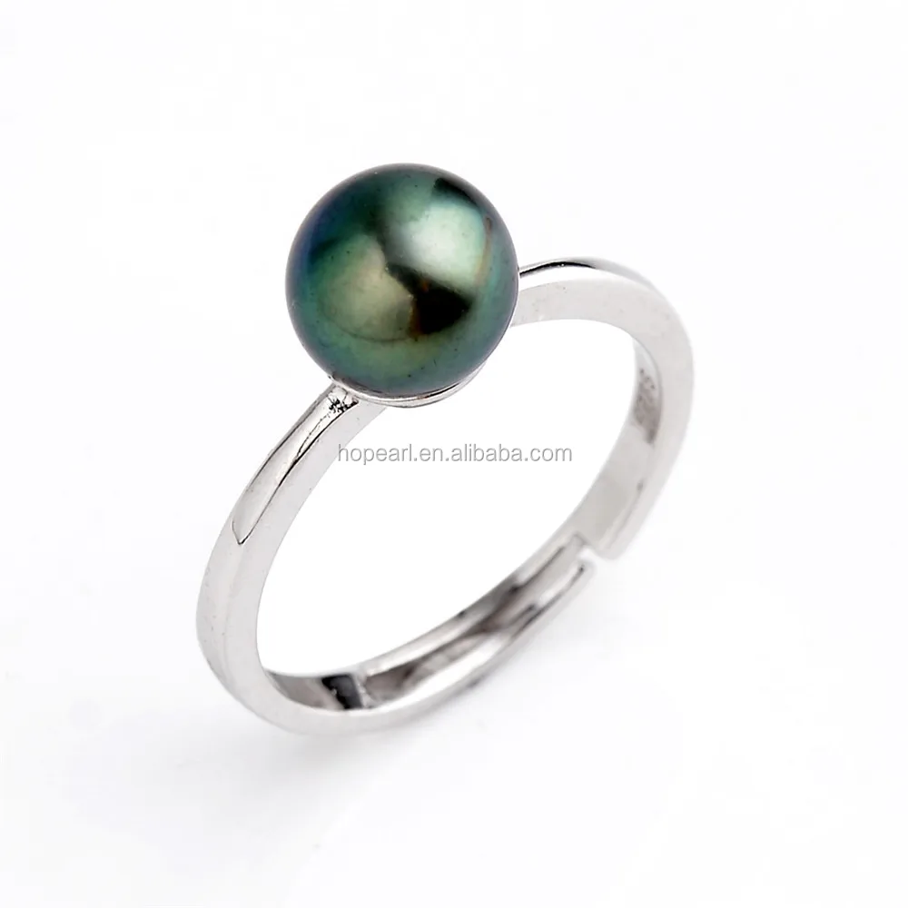 

FPR154 Silver 925 Mounted Round Peacock Green Freshwater Pearl Simple Ring