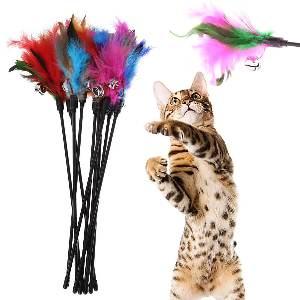 

Stocked interactive pet toys small animals colorful cat feather stick