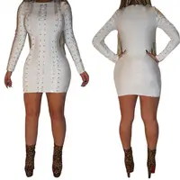 

08157NA lady fashion white solid long sleeve mini dress women