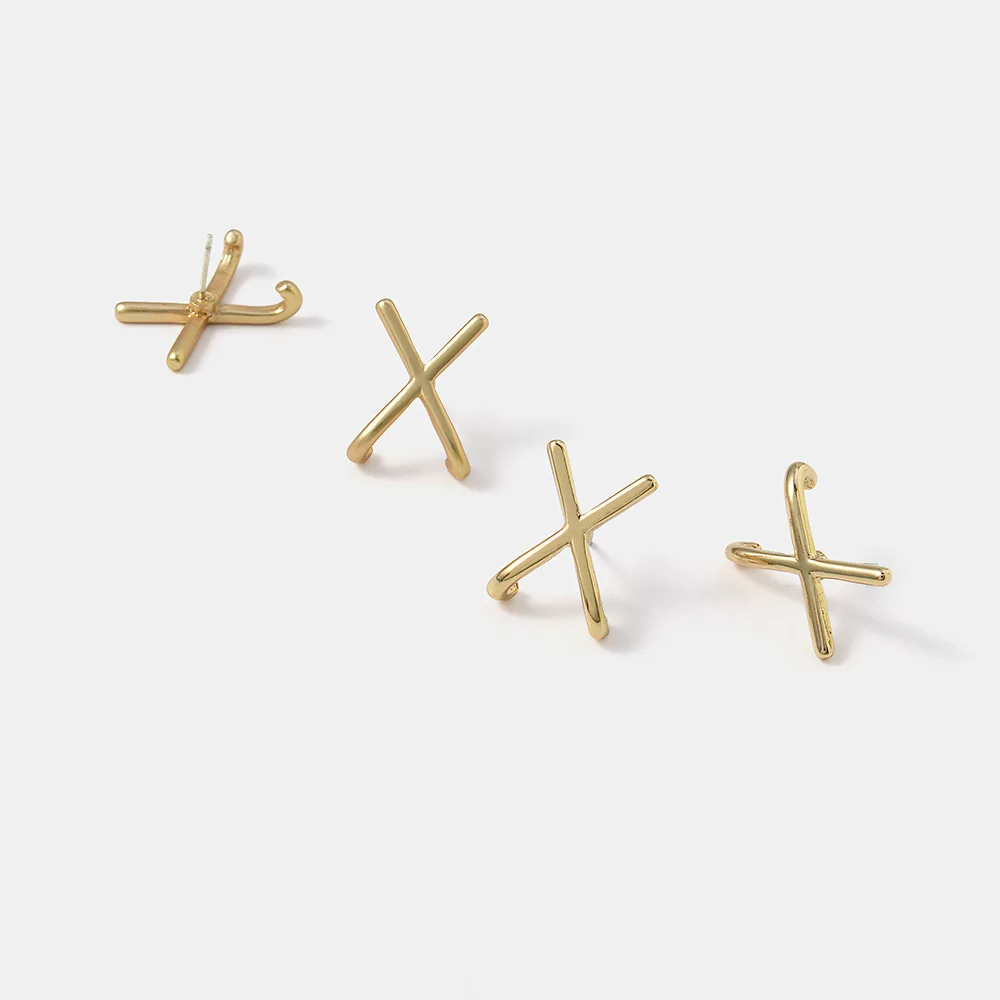 

JUHU 2021 golden 925 silver needle geometric simple drop earring elegant temperament irregular X alloy stud earrings for women, Gold