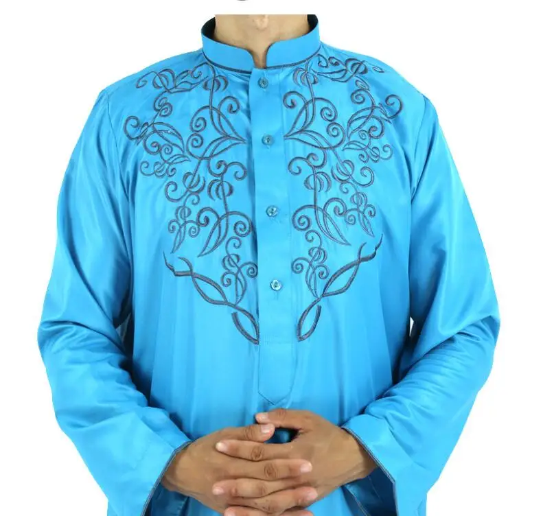 

Flower Embroidery Muslim Islamic Man Long Clothes abaya Qatar Arab robe thawb thobe for Men Male 2021022003