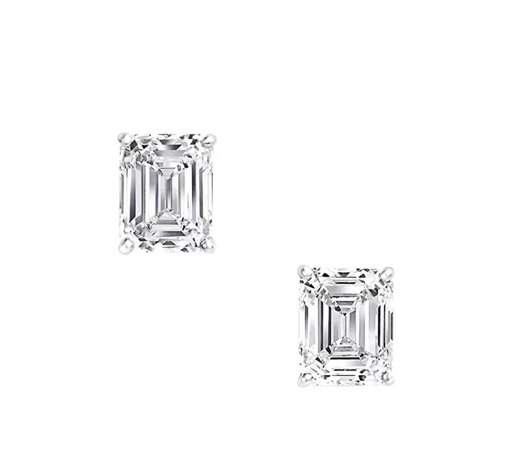 

925 Sterling Silver Emerald Cut Created Moissanite Earrings