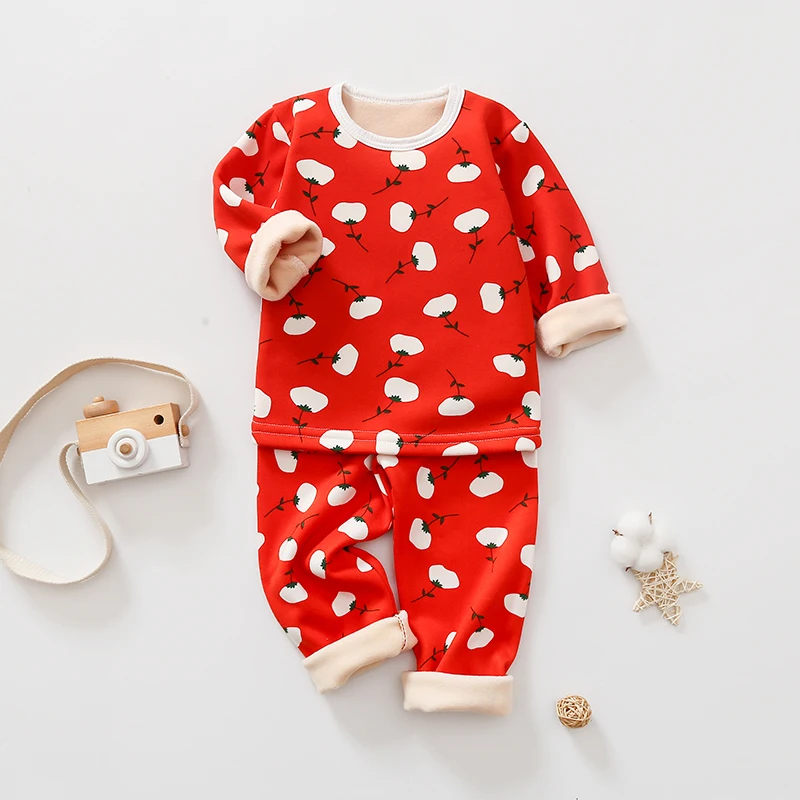 

New kids thermal pajamas Velvet Thickened baby clothes winter 2piece set