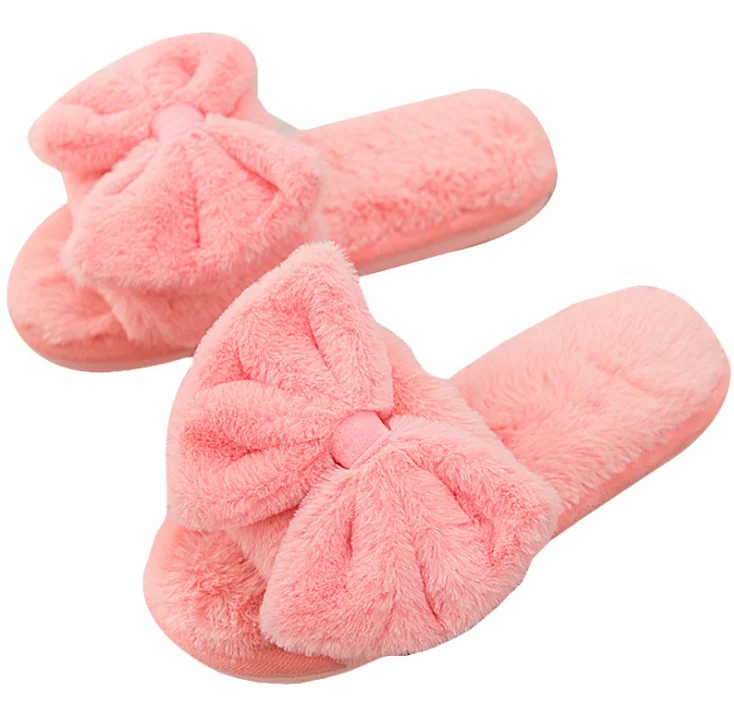 

Winter household indoor hair tufted bow-tied plush cotton slippers, Various colors for your choice.oem are accepted