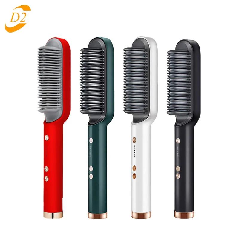 

Fashion Hot Multifunctional Hair Beard Straightener Curler Brush Hair Fast Styling Tool Electric Heat Hot Comb, White,black,green,red