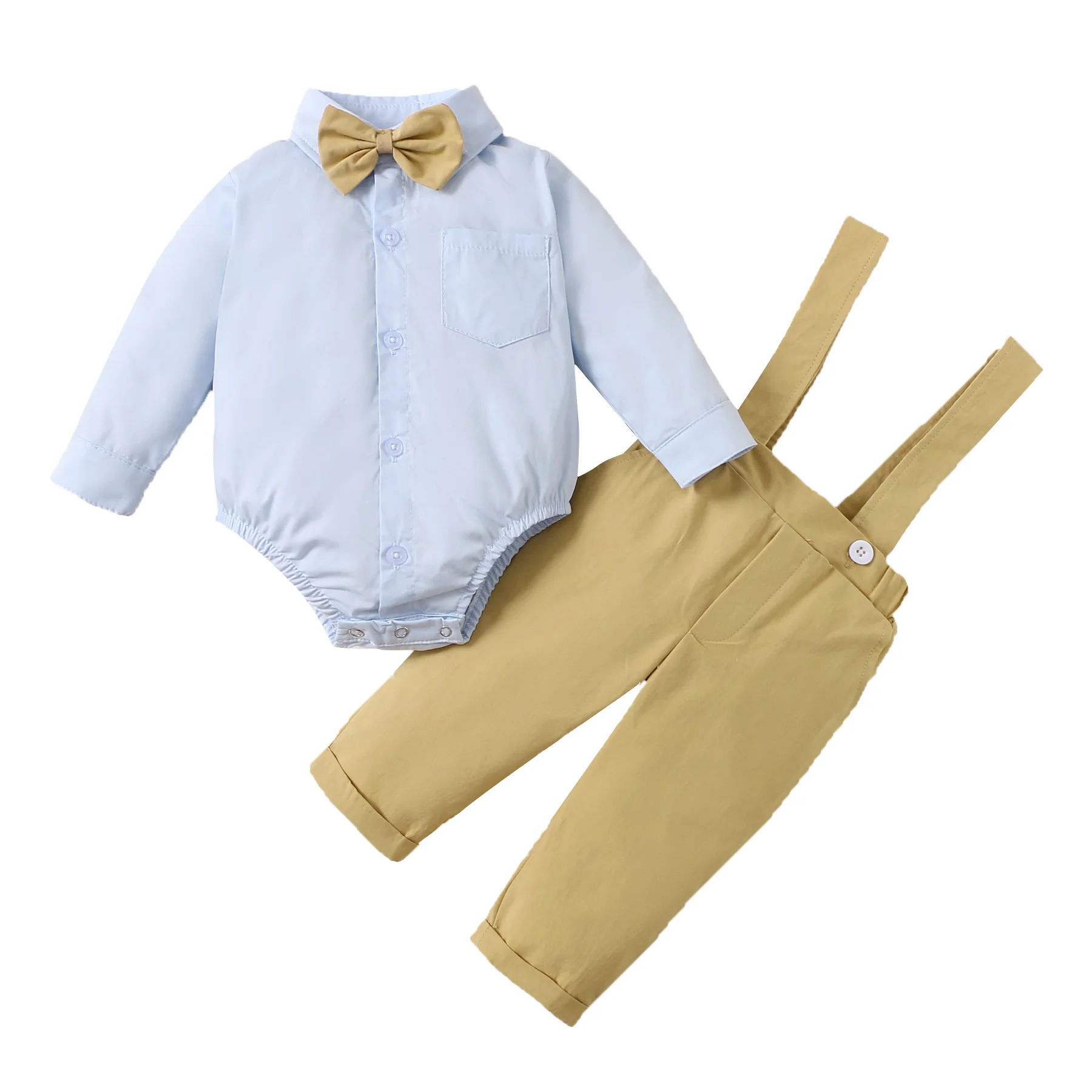 

3M-24M Month Newborn Boy Clothing Baby Party Outfit Suit Plain Shirt Bowtie Suspenders Pants Baby Birthday Clothes, As sample