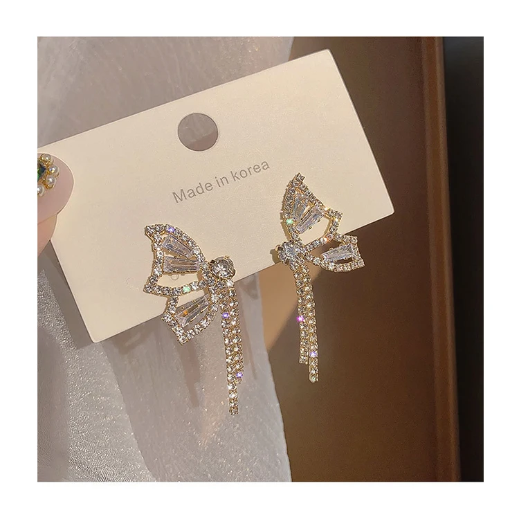 

ADELANTE Gold Plated Zircon Butterfly Earrings Long Tassel Shining Rhinestone Fashion Drop Earrings Party WOMEN'S Butterfly