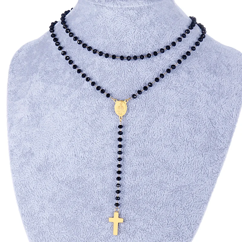 

2020 Black Bead Necklace Punk Cross Pendant Necklace For Women, Customized