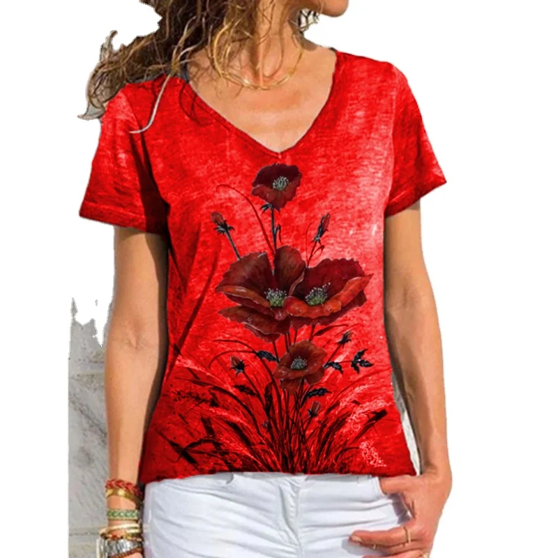 

High-quality V-neck print slimming women's t-shirt